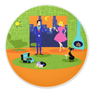 Retro Romantic Evening Couple Ceramic Pull