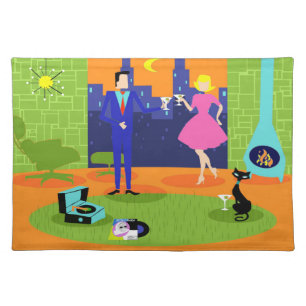 Retro Romantic Evening Couple Cloth Placemat