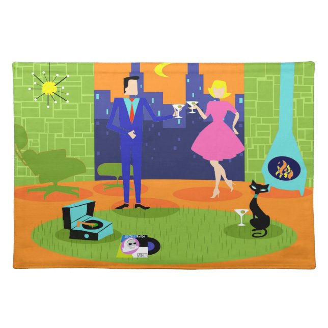 Retro Romantic Evening Couple Cloth Placemat (Front)