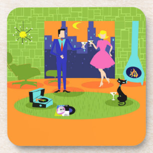 Retro Romantic Evening Couple Coasters