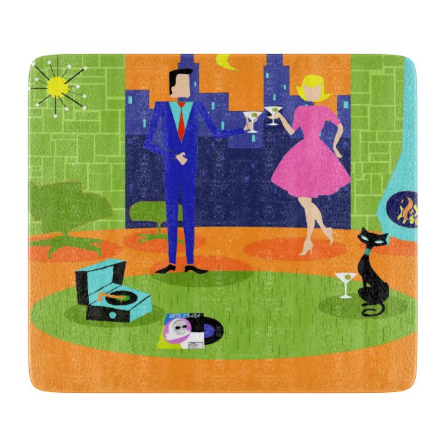 Retro Romantic Evening Couple Cutting Board (Front)