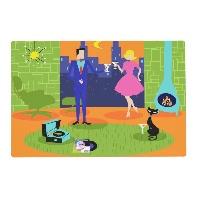 Retro Romantic Evening Couple Laminated Placemat (Front)