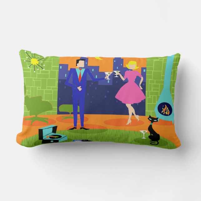 Retro Romantic Evening Couple Lumbar Pillow (Front)