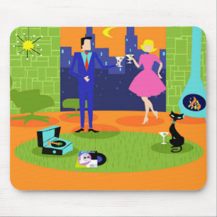 Retro Romantic Evening Couple Mousepad