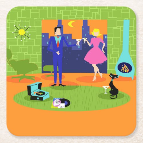 Retro Romantic Evening Couple Paper Coaster