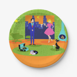 Retro Romantic Evening Couple Paper Plate