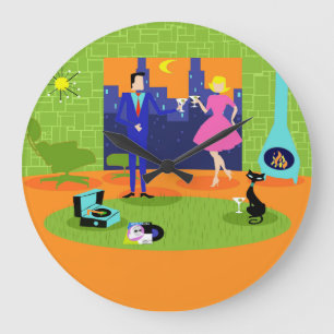 Retro Romantic Evening Couple Round Wall Clock