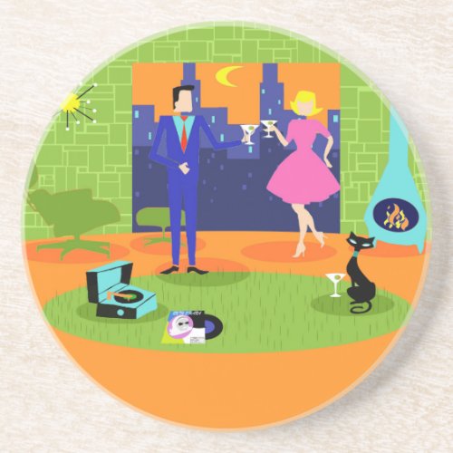 Retro Romantic Evening Couple Stone Coaster