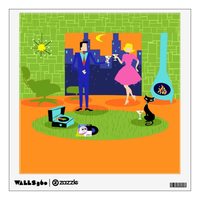 Retro Romantic Evening Couple Wall Decal (Front)