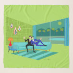 Retro Romantic Gay Couple Chiffon Scarf<br><div class="desc">This Retro Romantic Gay Couple Chiffon Scarf design is simply fabulous! The 1960s style, minimalist art design features an attractive couple enjoying a romantic evening. They are snuggled up on their beautiful, modern turquoise sectional, in their Palm Springs home. The sophisticated, lime green room prominently features a sloped green stone wall,...</div>