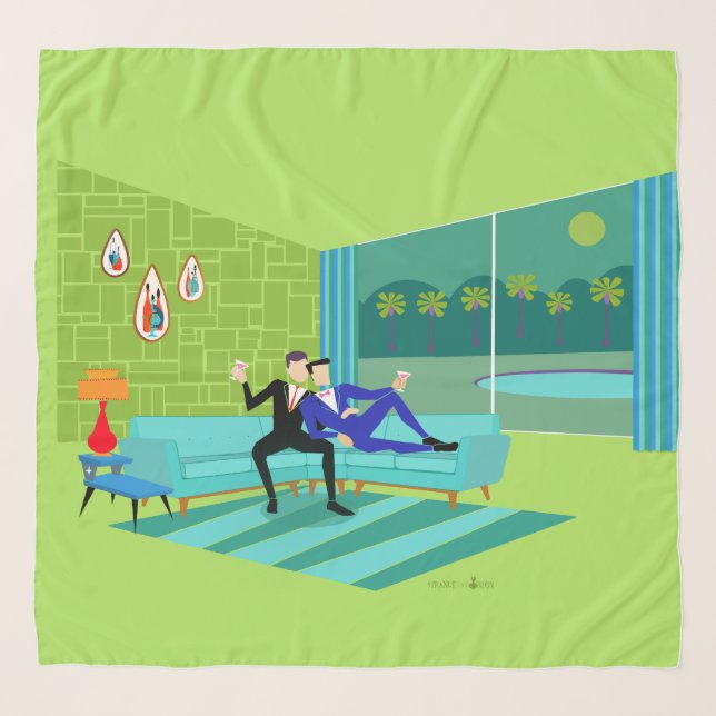 Retro Romantic Gay Couple Chiffon Scarf (Front)