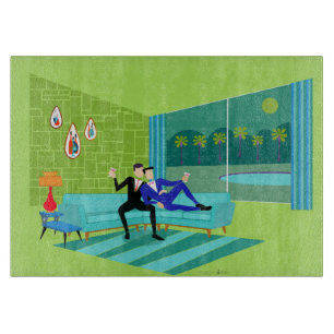 Retro Romantic Gay Couple Cutting Board