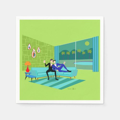 Retro Romantic Gay Couple Paper Napkins