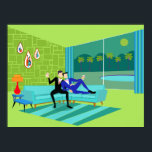 Retro Romantic Gay Couple Poster<br><div class="desc">This Retro Romantic Gay Couple Poster design is simply fabulous! The 1960s style, minimalist art design features an attractive couple enjoying a romantic evening. They are snuggled up on their beautiful, modern turquoise sectional, in their Palm Springs home. The sophisticated, lime green room prominently features a sloped green stone wall, on...</div>