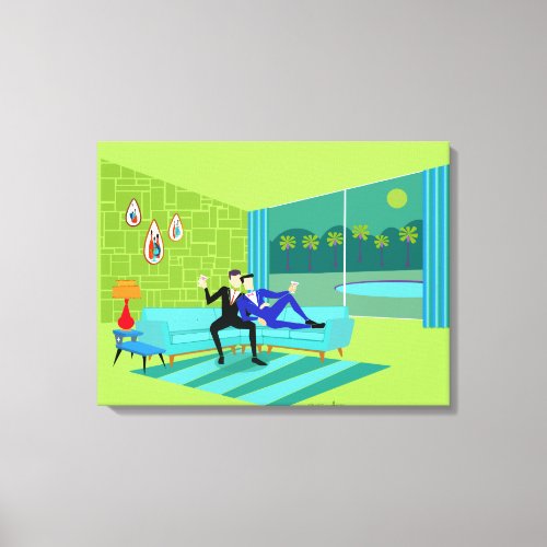 Retro Romantic Gay Couple Stretched Canvas