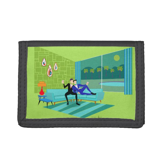 Retro Romantic Gay Couple Trifold Wallet (Front)