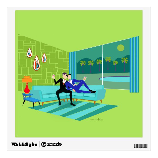 Retro Romantic Gay Couple Wall Decal (Front)