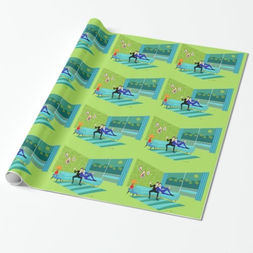 Retro Romantic Gay Couple Wrapping Paper