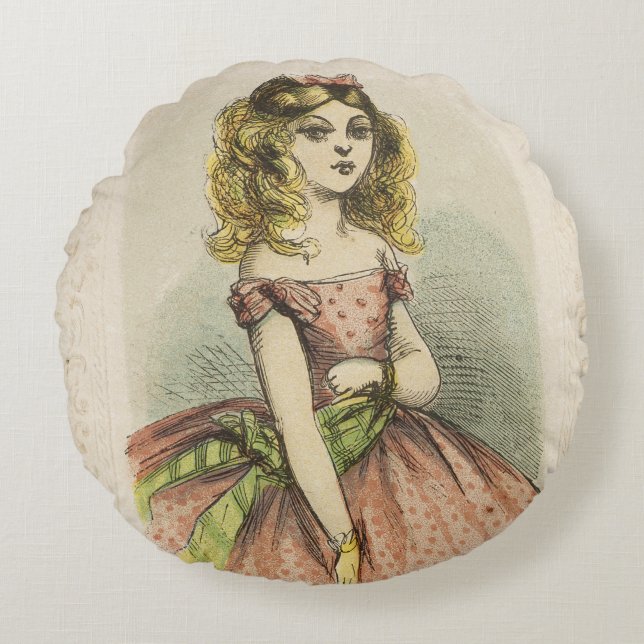 Retro Romantic Valentine's Day Card, 19th century Round Pillow (Front)