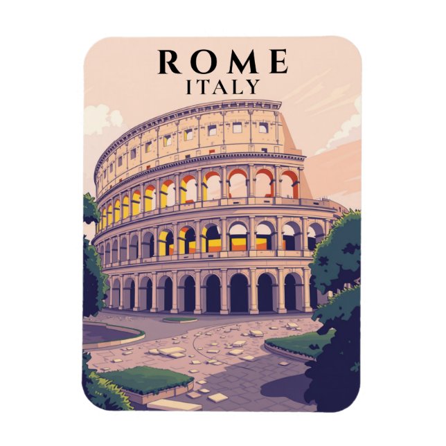 Retro Rome Colosseum Art Souvenir Italy Magnet (Vertical)