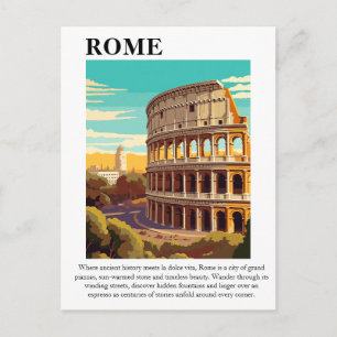 Retro Rome Colosseum Italy Travel Illustration Postcard