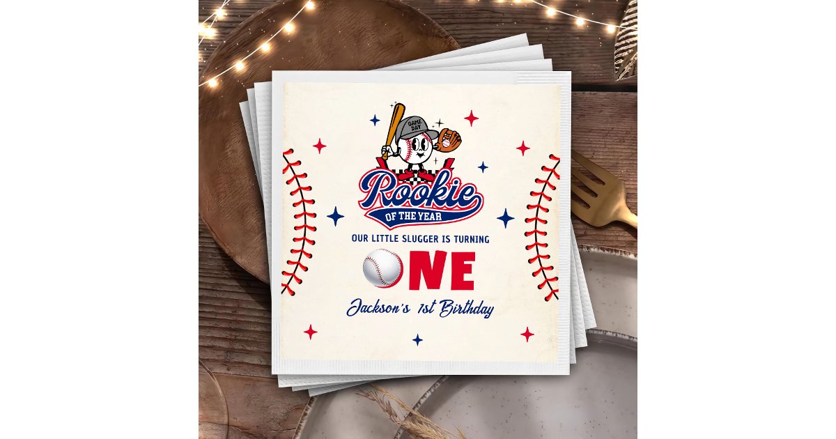 Retro Rookie of the Year Birthday Baseball Napkins | Zazzle