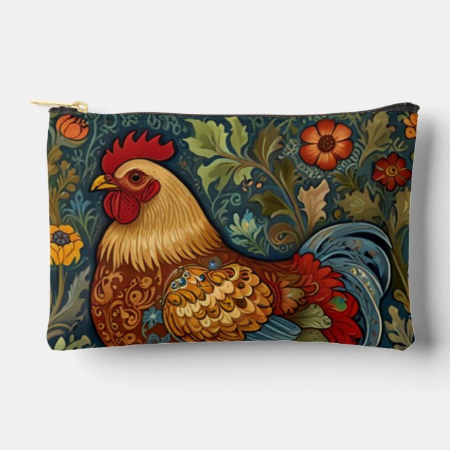 Retro rooster boho chic country chicken  accessory pouch (Front)