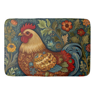 Retro rooster boho chic country chicken bath mat