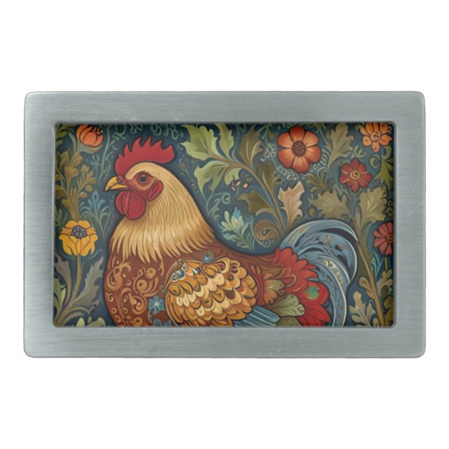 Retro rooster boho chic country chicken  belt buckle (Front)