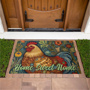 Retro rooster boho chic country chicken doormat