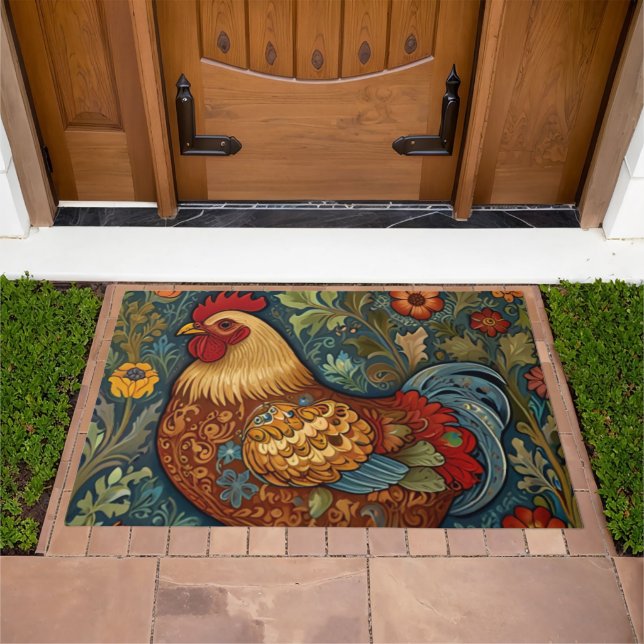 Retro rooster boho chic country chicken  doormat (Outdoor)
