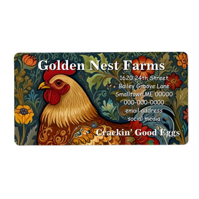 Retro rooster boho chic country chicken  label (Front)