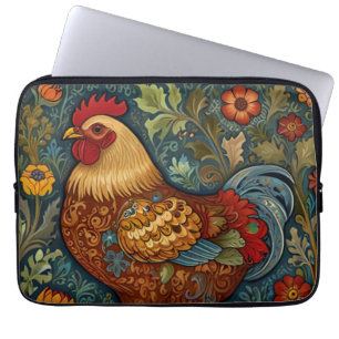 Retro rooster boho chic country chicken laptop sleeve