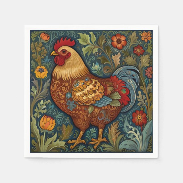 Retro rooster boho chic country chicken  napkins (Front)