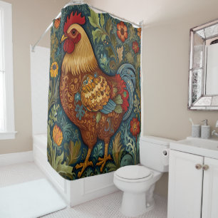 Retro rooster boho chic country chicken  shower curtain
