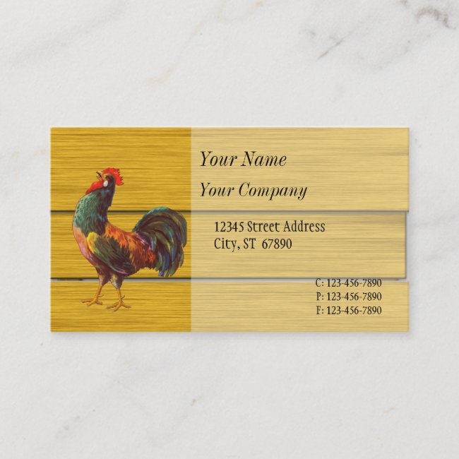 Retro Rooster Faux Wood Custom Business Cards
