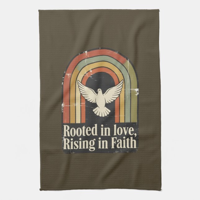 Retro rooted and rising faith design kitchen towel (Vertical)