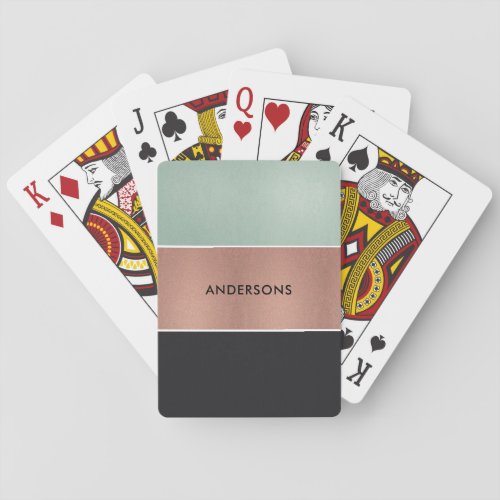 RETRO ROSE GOLD BLUSH COPPER GREEN BLACK STRIPS PLAYING CARDS