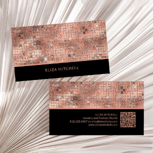 Retro Rose Gold Disco Ball Mirror QR Code Business Card