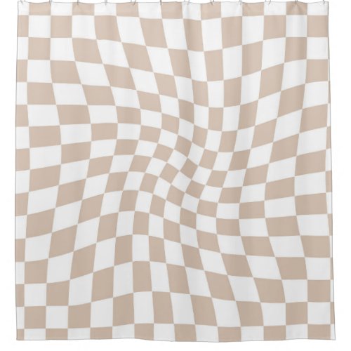 Retro Rose Sand Pink Checks Warped Checkered Shower Curtain