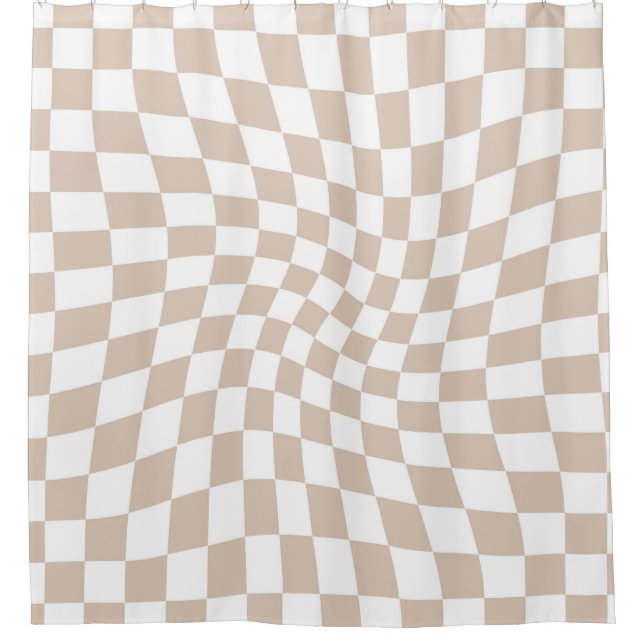 Retro Rose Sand Pink Checks Warped Checkered Shower Curtain (Front)