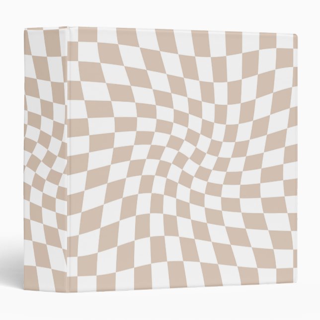 Retro Rose Sand Pink Pastel Warped Checkerboard   3 Ring Binder (Front/Spine)