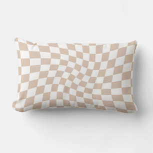 Retro Rose Sand Pink Pastel Warped Checkerboard  Lumbar Pillow