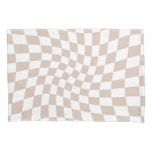 Retro Rose Sand Pink Pastel Warped Checkerboard Pillow Case