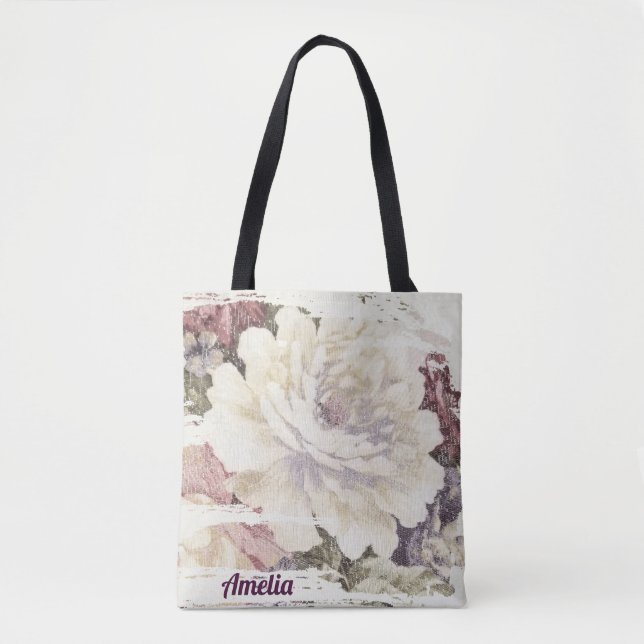 Retro rose upholstery pattern tote bag (Front)