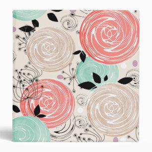 Retro, roses 3 ring binder