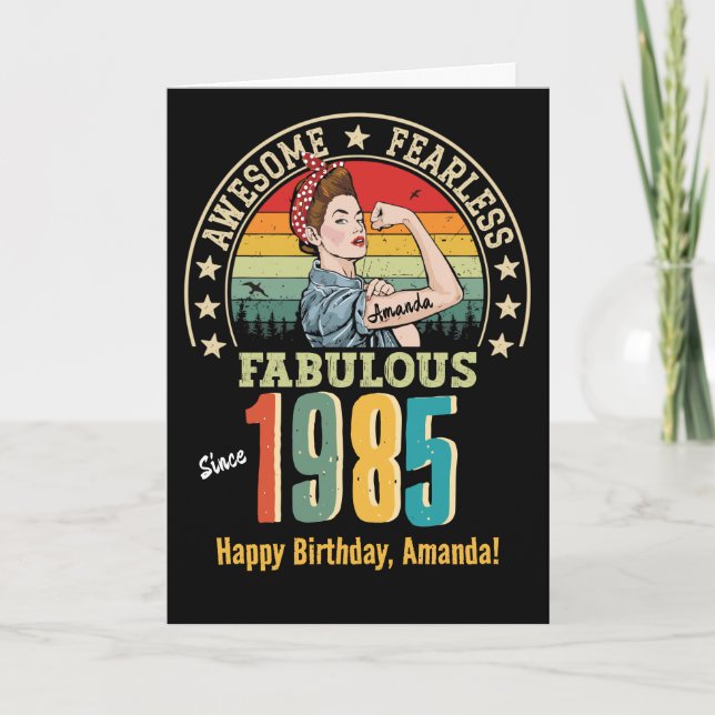 Retro Rosie Riveter Custom Birthday Card for Women (Front)