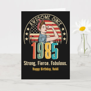 Retro Rosie Riveter Custom Birthday Card for Women