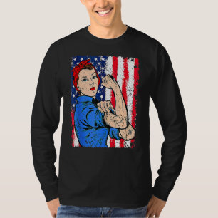 Retro Rosie The Riveter Feminist Usa Flag 4th Of J T-Shirt