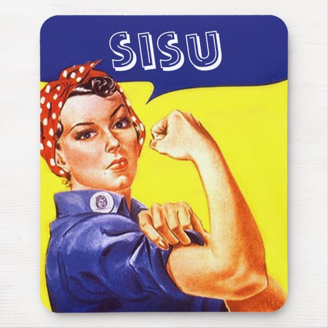 Retro Rosie the Riveter Sisu steady cool Strength Mouse Pad (Front)